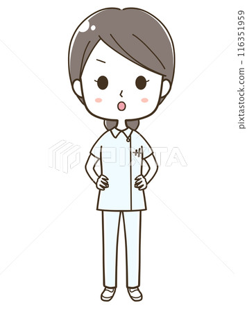 Full-body illustration of a young female nurse giving a warning Full-body illustration of a young female nurse giving a warning 116351959