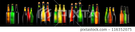 Set of beer, wine and champagne bottles isolated on black background Set of beer, wine and champagne bottles isolated on black background 116352075