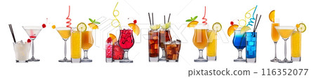Set of cocktails with decoration from fruits isolated on white background Set of cocktails with decoration from fruits isolated on white background 116352077