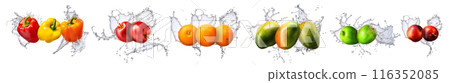 Group of fruits with water splash isolated on white background Group of fruits with water splash isolated on white background 116352085