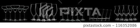Silhouette of multicolor neon different glasses on black background Silhouette of multicolor neon different glasses on black background 116352086