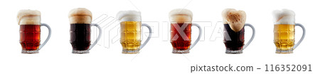 Set of beer cocktails with foam isolated on white background Set of beer cocktails with foam isolated on white background 116352091