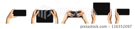 Mockup of smartphone, tablets and women's hands, concept of mobile shopping, taking a photo and selfie Mockup of smartphone, tablets and women's hands, concept of mobile shopping, taking a photo and selfie 116352097