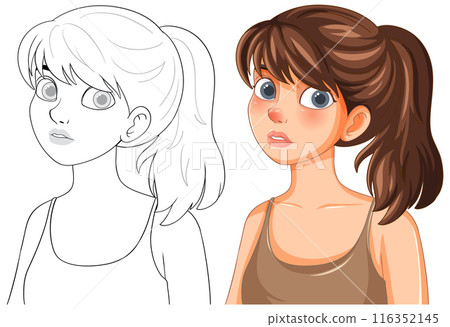 Young Woman with Ponytail Illustration Young Woman with Ponytail Illustration 116352145