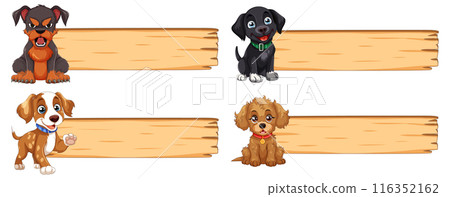Cute Puppies with Wooden Signs Cute Puppies with Wooden Signs 116352162