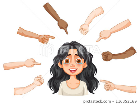 Girl Surrounded by Pointing Fingers 116352169