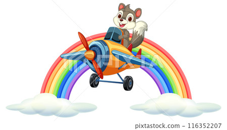 Happy Squirrel Flying Over Rainbow 116352207