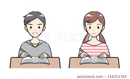 A set of boys and girls studying with a smile A set of boys and girls studying with a smile 116352365