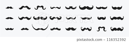 Moustache icon set. Collection of lush stylish hipster mustaches. 116352392