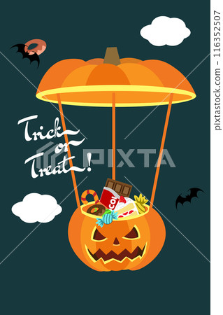 Background illustration of a jack-o'-lantern balloon filled with sweets Background illustration of a jack-o'-lantern balloon filled with sweets 116352507