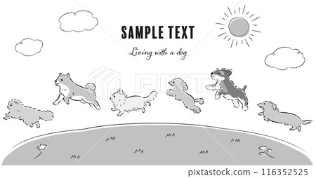 Illustration set of dogs running on the grassland 116352525