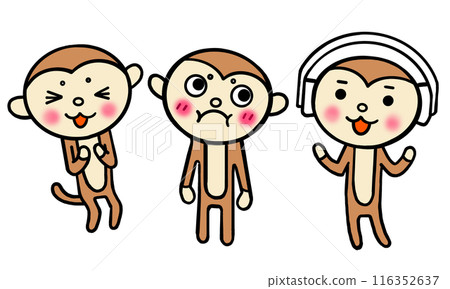 不要看到邪惡，不要說不，不要聽到邪惡，三隻猴子的插圖 116352637