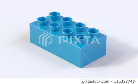 Cyan Blue Plastic Lego Block on a White Background. Children Toy Brick, Perspective View. Close Up View of a Game Block for Constructors. 3D rendering. 8K Ultra HD, 7680x4320, 300 dpi Cyan Blue Plastic Lego Block on a White Background. Children Toy Brick, Perspective View. Close Up View of a Game Block for Constructors. 3D rendering. 8K Ultra HD, 7680x4320, 300 dpi 116352749