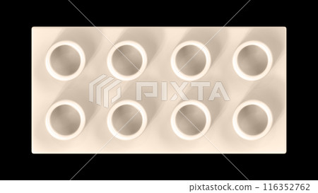 Ivory Lego Block Isolated on a Black Background. Close Up View of a Plastic Children Game Brick for Constructors, Top View. High Quality 3D Rendering with a Work Path. 8K Ultra HD, 7680x4320, 300 dpi 116352762