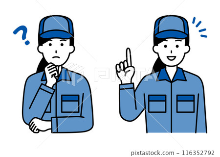 Thinking of an idea / Inspiration / Woman in overalls / Set Thinking of an idea / Inspiration / Woman in overalls / Set 116352792
