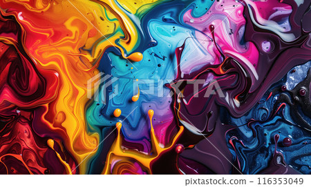 "A harmonious background of colorful liquids." <AI generated material> 116353049