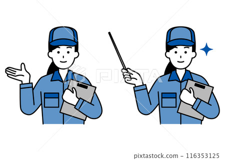 一組穿著工作服的婦女拿著材料並解釋 116353125