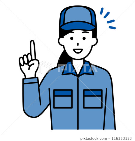 一個穿著工作服的女人想出了一個主意 116353153