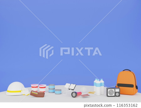 防災用品等距 3D 插圖 116353162