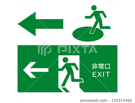 疏散地點標誌和緊急出口標誌插圖集 116353498