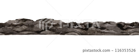 Soil pile seamless border watercolor painted illustration. Hand drawn ground background isolated on white background. Dark soil heap endless border. Organic compost for growing plants illustration 116353526