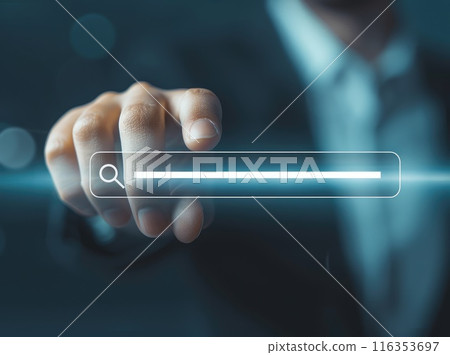 Search bar, online navigation, efficiently search and explore information on websites, apps and digital platforms, touch screen searching engine icon 116353697