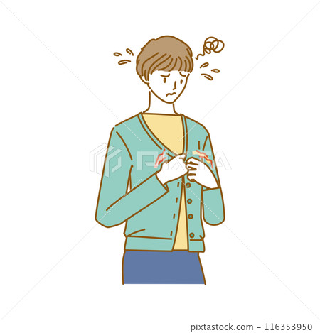 Menopausal symptoms in women: A woman who has trouble buttoning her clothes properly 116353950