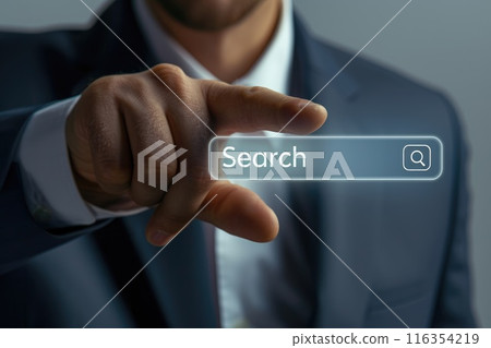 Search bar, online navigation, efficiently search and explore information on websites, apps and digital platforms, touch screen searching engine icon 116354219