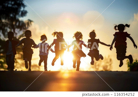 Happy children day: celebrating joy and innocence of childhood, honoring rights and well-being of children worldwide, promoting love, care, nurturing environments for their growth and development. 116354252
