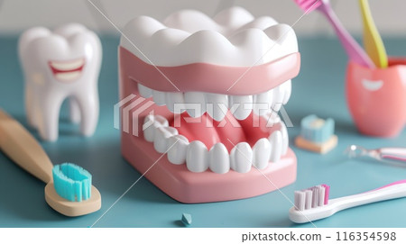 Comprehensive oral care: toothbrush cleaning teeth, importance of dental hygiene, focus on maintaining healthy gums, bright smile through proper brushing techniques, routine care. Comprehensive oral care: toothbrush cleaning teeth, importance of dental hygiene, focus on maintaining healthy gums, bright smile through proper brushing techniques, routine care. 116354598