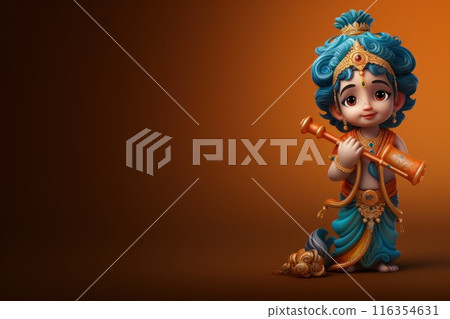 Joyful devotion: happy krishna janmashtami, arrival of lord krishna with traditional rituals, festive decorations, heartfelt bhajans, unity of devotees in a joyous spiritual gathering. 116354631