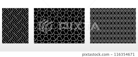 Geometric set of seamless black and white patterns. Simple vector graphics. Geometric set of seamless black and white patterns. Simple vector graphics. 116354671