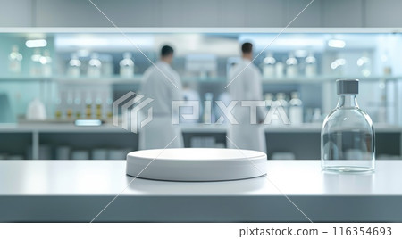 Pharmacology medicine stand mockup, empty podium on table with banner and copy space, showcasing pharmaceutical products, research, and innovation in the healthcare industry. Pharmacology medicine stand mockup, empty podium on table with banner and copy space, showcasing pharmaceutical products, research, and innovation in the healthcare industry. 116354693