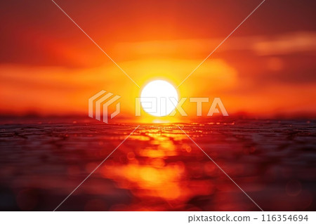 Blazing summer heat - show heat wave, high summer temperatures, scorching sun, abnormal heat wave - highlight intense heat of summer, with soaring temperatures and the effects of abnormal heat waves. 116354694