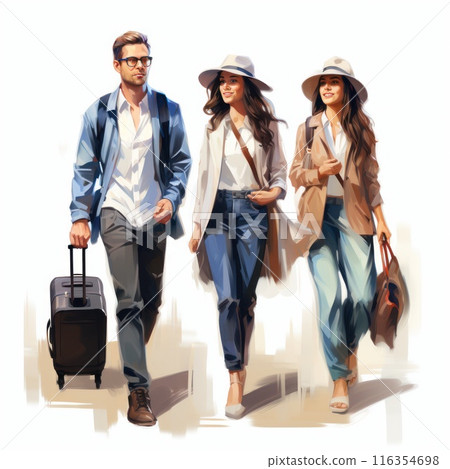 Whimsical wanderlust: amusing cartoons showcase tourists with suitcases, embarking on vibrant vacation escapades filled with fun, discovery, and adventure, exploring the world's wonders. Whimsical wanderlust: amusing cartoons showcase tourists with suitcases, embarking on vibrant vacation escapades filled with fun, discovery, and adventure, exploring the world's wonders. 116354698