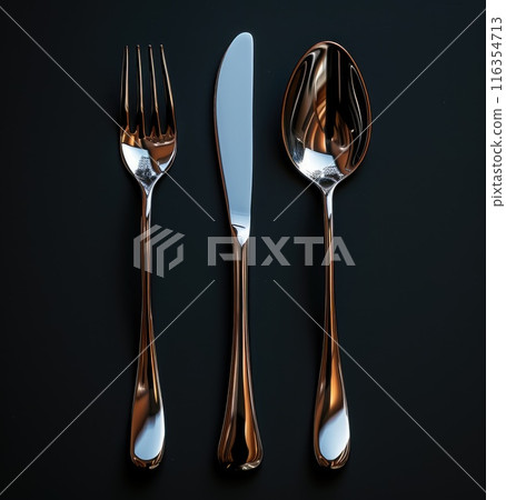 Dining essentials cutlery with a knife, spoon, and fork - stylish, functional, and timeless tools for the culinary enthusiast and modern table settings. Dining essentials cutlery with a knife, spoon, and fork - stylish, functional, and timeless tools for the culinary enthusiast and modern table settings. 116354713