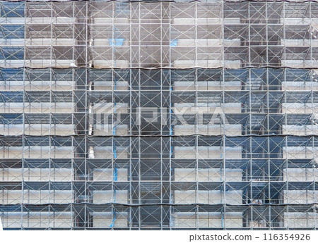 Scaffolding at a building construction site 116354926