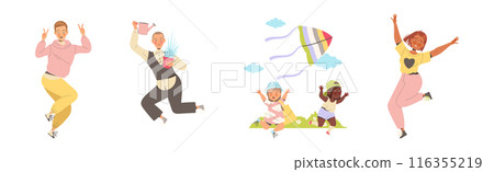 Happy People Characters Sharing Positive Vibes Smiling and Cheering Expressing Good Emotion Vector Set Happy People Characters Sharing Positive Vibes Smiling and Cheering Expressing Good Emotion Vector Set 116355219