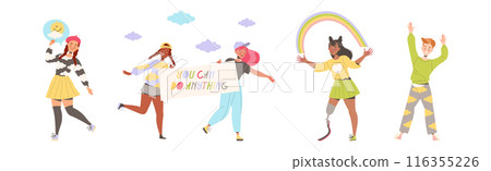 Happy People Characters Sharing Positive Vibes Smiling and Cheering Expressing Good Emotion Vector Set Happy People Characters Sharing Positive Vibes Smiling and Cheering Expressing Good Emotion Vector Set 116355226