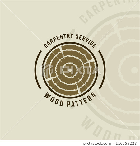 wood pattern for woodworker logo line art vintage vector illustration template icon graphic design. carpentry sign or symbol for professional carpenter with badge typography style 116355228