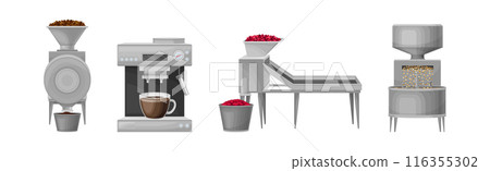 Coffee Industry Production Stages and Process Vector Set 116355302