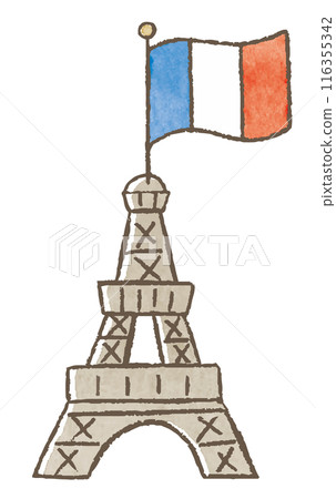 艾菲爾鐵塔與法國國旗畫水彩，巴黎，法國 116355342