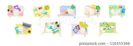 Writing Letter with Photo and Fill Paper Document with Human Hands Above View Vector Set Writing Letter with Photo and Fill Paper Document with Human Hands Above View Vector Set 116355366