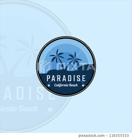 beach or paradise emblem logo modern vintage vector illustration template icon graphic design. palm or coconut tree at the outdoors sign or symbol for travel adventure beach or paradise emblem logo modern vintage vector illustration template icon graphic design. palm or coconut tree at the outdoors sign or symbol for travel adventure 116355533