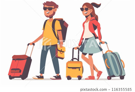 Whimsical wanderlust: amusing cartoons showcase tourists with suitcases, embarking on vibrant vacation escapades filled with fun, discovery, and adventure, exploring the world's wonders. Whimsical wanderlust: amusing cartoons showcase tourists with suitcases, embarking on vibrant vacation escapades filled with fun, discovery, and adventure, exploring the world's wonders. 116355585