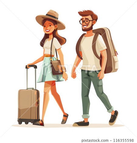 Whimsical wanderlust: amusing cartoons showcase tourists with suitcases, embarking on vibrant vacation escapades filled with fun, discovery, and adventure, exploring the world's wonders. Whimsical wanderlust: amusing cartoons showcase tourists with suitcases, embarking on vibrant vacation escapades filled with fun, discovery, and adventure, exploring the world's wonders. 116355598