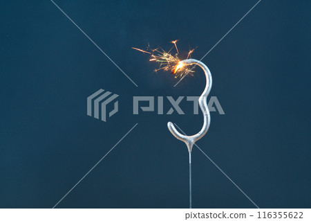 3 years celebration festive background made with Bengal fires in the form of number Three. 116355622
