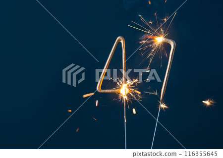 47 years celebration festive background made with Bengal fires in the form of number Forty-seven. 116355645