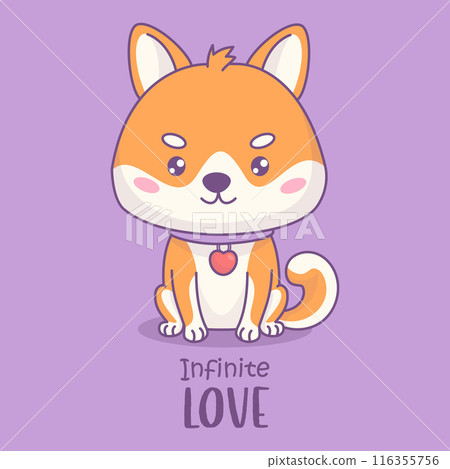Cute dog Shiba Inu. Funny cartoon kawaii character pet. Vector illustration. Kids collection. Cute dog Shiba Inu. Funny cartoon kawaii character pet. Vector illustration. Kids collection. 116355756