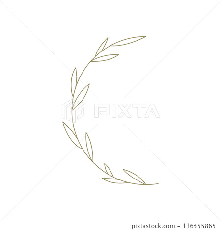 Curved olive tree branch with leaves golden monochrome line art decor element for logo vector 116355865